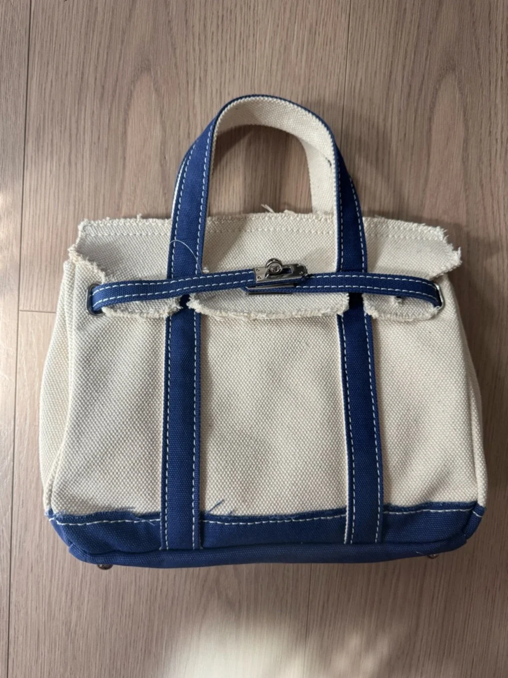 Mini “Boatkin” Canvas Tote with Navy Trim - Picture 3 of 12